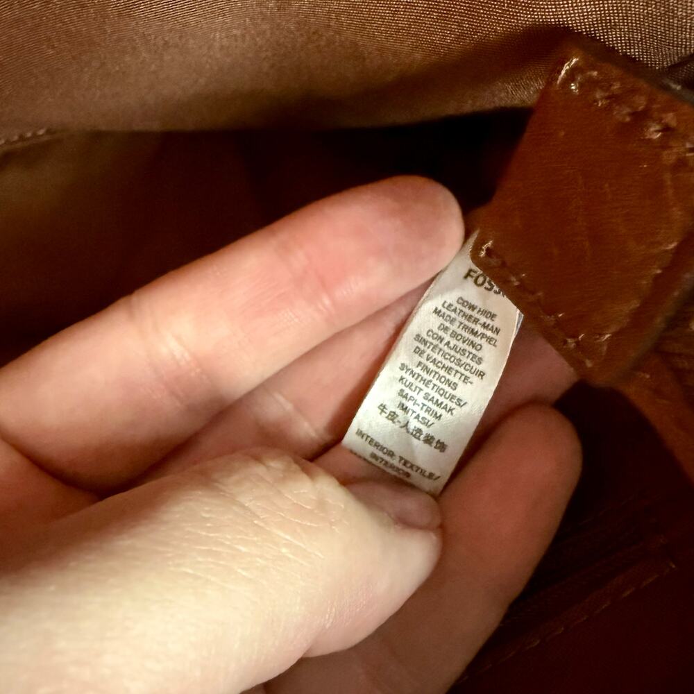 Fossil Tan Cow Hide Leather Jacqueline Crossbody or Tote Bag Purse Boho - Picture 9 of 11